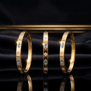 Roestvrij Stalen Armband voor Vrouwen Mode Klavertje Vier Boze Oog Strass Ingelegde Goud Zilver Vergulde Sieraden Cadeau