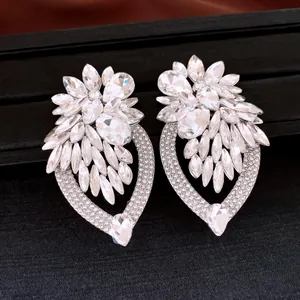 Elegante gebloemde druppeloorbellen met heldere kristallen in zilveren afwerking