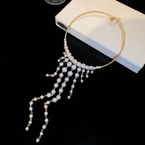 Elegant French palace style pearl tassel choker necklace for formal banquet events