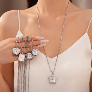 Elegant silver watch necklaces in heart, star and geometric shapes for women