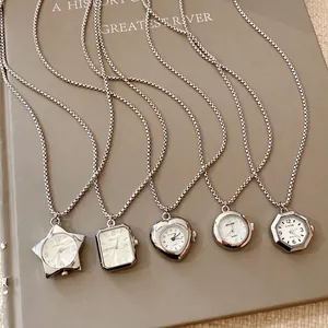 Minimalist silver pendant watch necklaces in star heart and geometric shapes for daily wear