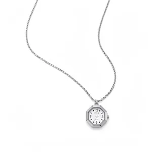 Collier Montre à Gousset Géométrique en Cuivre Argenté Vintage Pendentif Cœur Étoile Polygone Chaîne Longue pour Femme