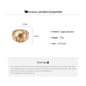 Gedetailleerde productspecificaties van een gouden geborstelde ring met sterzirkonia