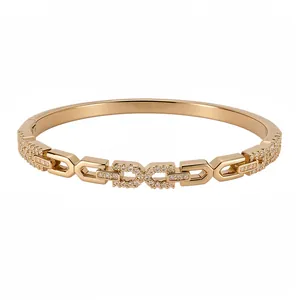 18K Vergulde Zirconia Dubbele C Stiksel Armband Mode Lichte Luxe Niche Geometrische Armband Voor Vrouwen Sieraden