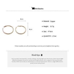Nahaufnahme von minimalistischen Roségold-Creolen mit Größen- und Materialangaben
