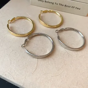 Koreanischer Minimalistischer Stil Runde Kreolen Für Damen Kupfer Silber Ohrringpfosten Gold Silber Galvanisiert Geometrischer Schmuck