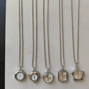 Stylish minimalist silver watch pendant necklaces with heart, star and round shapes
