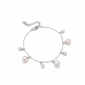 Luxury Copper Artificial Pearl Tassel Pendant Bracelet For Women Elegant Silver Color Fashion Jewelry Hand Chain Accessories