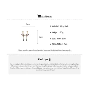 Detailed view of vintage shell pendant earrings showing size, material, and weight specifications.