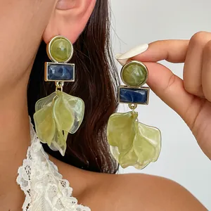 Vintage Acryl Blütenblatt Quaste Tropfen Ohrringe Für Damen Western Stil Harz Geometrische Blume Ohrringe Silber Ohrringpfosten
