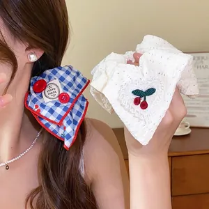 Koreaanse Stijl Stof Kanten Rand Scrunchie Groot Volumineus Haarelastiek Zoet Bloemen Ruitjes Stippen Strik Haartouw Voor Dames Dagelijks Haaraccessoires