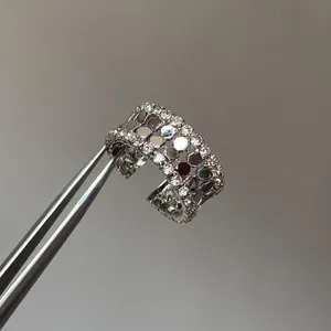 Bague Ouverte en Nid d'Abeille en Zirconia Vintage Français pour Femmes Cuivre Plaqué Argent Géométrique Ajustable Bijoux de Luxe de Niche