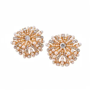 Vintage Legering Kunstparel Strass Bloem Oorknopjes Zilveren Stift Mode Sieraden Voor Dames
