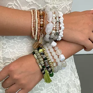 Set di Braccialetti di Perline Retrò da Donna Pezzi Multipli Bohemien Strass Acrilico Vetro Perline Braccialetti Con Farfalla Nappa Ciondoli Gioielli