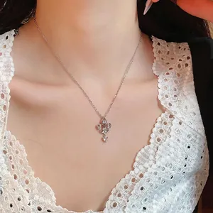 Elegant 14K gold plated necklace with cubic zirconia chandelier pendant for women