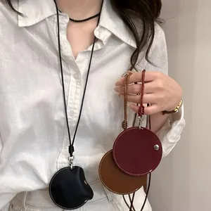 Women Leather Cord Round Pendant Eyeglass Holder Necklace Handmade Small Crowd Minimalist Sweater Chain Jewelry Neckwear