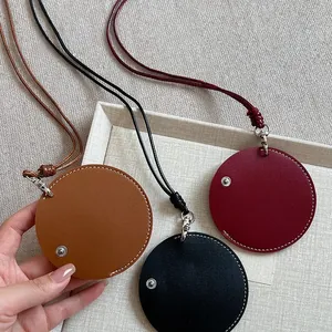 Round faux leather glasses holder necklace in brown, black, and red colors