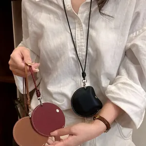 Minimalist leather round pendant necklace eyeglass holder for women, stylish neck accessory