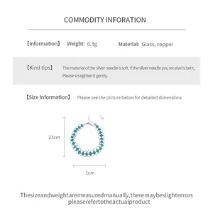 Spécifications du bracelet ajustable en perles de verre tissées, longueur 23 cm.