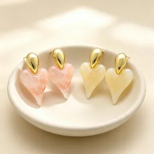 Vintage Heart Resin Stainless Steel Stud Earrings For Women 18K Gold Plated Marble Tortoise Texture Fashion Jewelry Gift