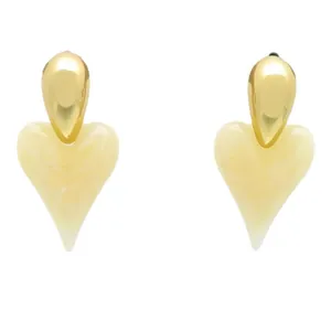Elegant vintage 18K gold plated heart resin stainless steel stud earrings for women