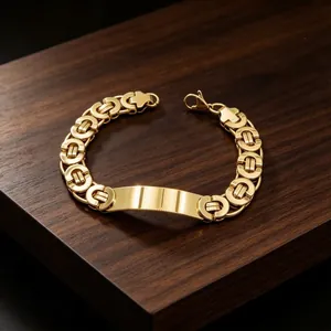 Bracelet byzantin en acier inoxydable doré pour homme avec plaque ID à graver