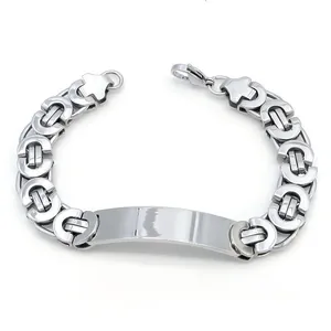 Bracelet gourmette épaisse en acier inoxydable pour hommes avec plaque ID à graver.