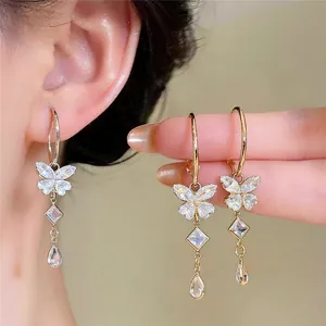 Schmetterling Zirkonia Quaste Hängeohrringe Für Damen Kupfer Wassertropfen Geometrische Ohrringe Schmuck Geschenk