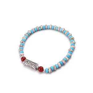 Vintage Ethnic Beaded Bracelet For Women Blue White Stone Bodhi Beads With Copper Zirconia Charm Retro Jewelry Bracelet Gift