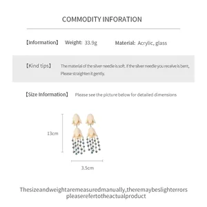 Detailed product specifications and size dimensions for these acrylic flower tassel earrings