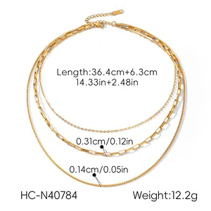 Dimensions of the triple-layered stainless steel 18K gold necklace for women