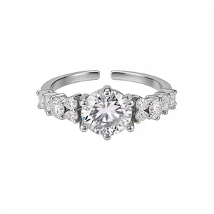 Minimalistischer Zirkonia Rund Öffnungsring Für Damen Versilbertes Kupfer Verstellbarer Fingerring Nischen Mode Schmuck