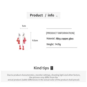 Infos détaillées sur les boucles d'oreilles pampilles en verre rouge avec dimensions