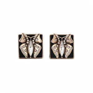 Vintage Butterfly Drip Oil Rhinestone Jewelry Set Alloy Gold Black Butterfly Necklace Earrings Set For Women Banquet Party Jewelry