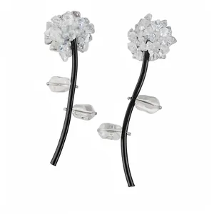 Floral Tassel Stud Earrings With 925 Sterling Silver Earring Post Glass Crystal Flower Long Fringe Drop Earrings For Women Niche Design Jewelry