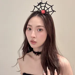 Elegantes Halloween Spinnennetz Stirnband und Spitzen-Choker-Set für Gothic-Kostüme