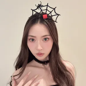 Gothic Halloween Spinnennetz-Haarreif und schwarzes Spitzen-Choker-Set für Kostüme