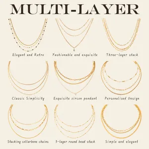 Multi Layer Stainless Steel 18K Gold Plated Necklace For Women Elegant Light Luxury Geometric Chain Layered Necklaces Fashion Jewelry Gift