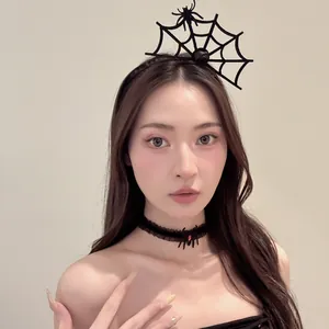 Halloween Spinnennetz-Stirnband und Choker Set mit Chiffon-Spitze für Damen