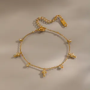 Franse Retro Roestvrij Staal 18K Verguld Kruis Hanger Armband Voor Dames Sierlijk Strass Ingelegde Verstelbare Ketting Armband Sieraden Cadeau