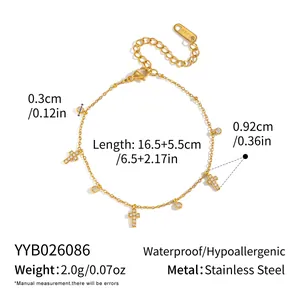 Gedetailleerde weergave van de 18K vergulde roestvrijstalen kruisarmband met maten.