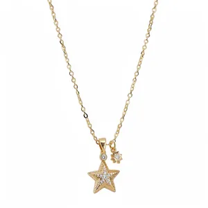 Collier Pendentif Étoile en Zirconia Plaqué Or 18K Chaîne de Clavicule Étoile Minimaliste Bijoux pour Femmes Accessoire