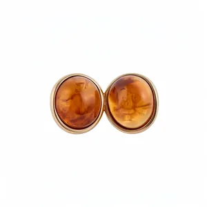 Vintage amber resin oval stud earrings with Maillard style and gold finish metal frame