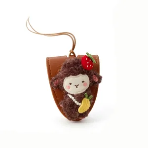 Collana con Pendente a Forma di Pecora in Lana Fatta a Mano con Cordino in Pelle Catena a Girocollo Perla Artificiale Gioielli Donna