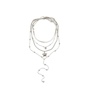 Western Style Mehrlagige Halskette Für Damen Legierung Künstliche Perle Strass Stern Anhänger Y-Form Pullover Schlüsselbeinkette