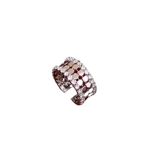 14K Vergulde Zirconia Dubbele Laag Open Bloem Ring Voor Vrouwen Mode Luxe Floral Vinger Ring Verstelbare Sieraden Cadeau