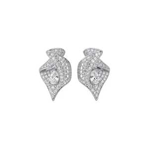 Boucles d'Oreilles Clous avec Pendentif Fleur et Goccia en Cuivre et Zirconia avec Tige en Argent Bijoux en Perle Artificielle pour Femme