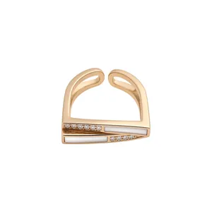 Minimalist Geometric Square Open Ring For Women Copper Zirconia Acetic Acid Sheet Cold Style Finger Ring Fashion Jewelry