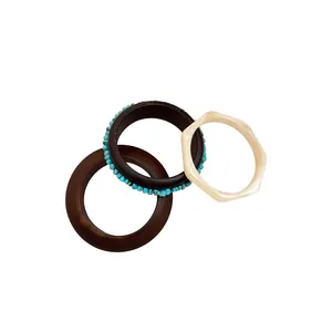 Retro Geometric Resin Bangle And Turquoise Style Stone Bracelet Maillard Style Bohemian Bangle Collection For Women Handmade Jewelry Accessory