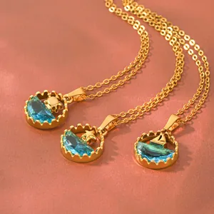 Collier Pendentif en Acier Inoxydable Style Resort Série Marine Étoile de Mer Queue de Baleine Bateau à Voile Strass Bleu Bijoux Femme